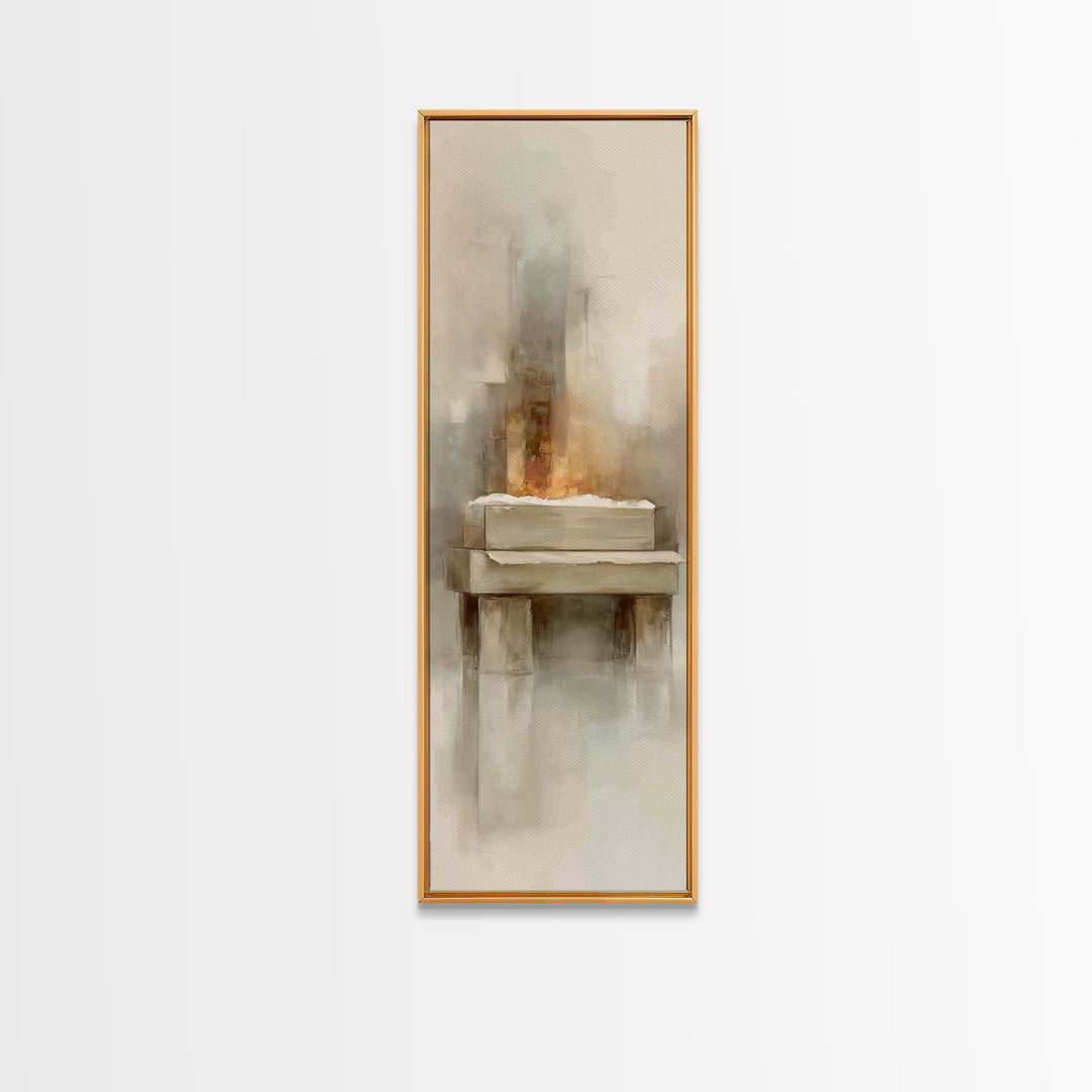 Winter Nativity Light - Framed Canvas Print - Christian Wall Art - Christian Christmas Art - Tall Narrow Wall Art - Christian Art Canvas -
