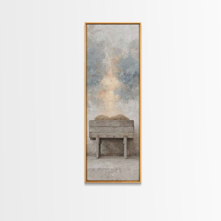 Holy Manger Light – Framed Canvas Print – Christian Wall Art – Christian Art Canvas – Narrow Art – Christian Christmas Art – Jesus Painting