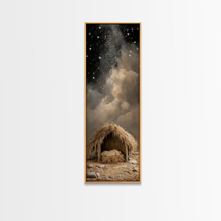 Nativity Night Sky – Framed Canvas Print – Christian Wall Art – Jesus Painting – Skinny Art – Christian Art Canvas – Christian Christmas Ar