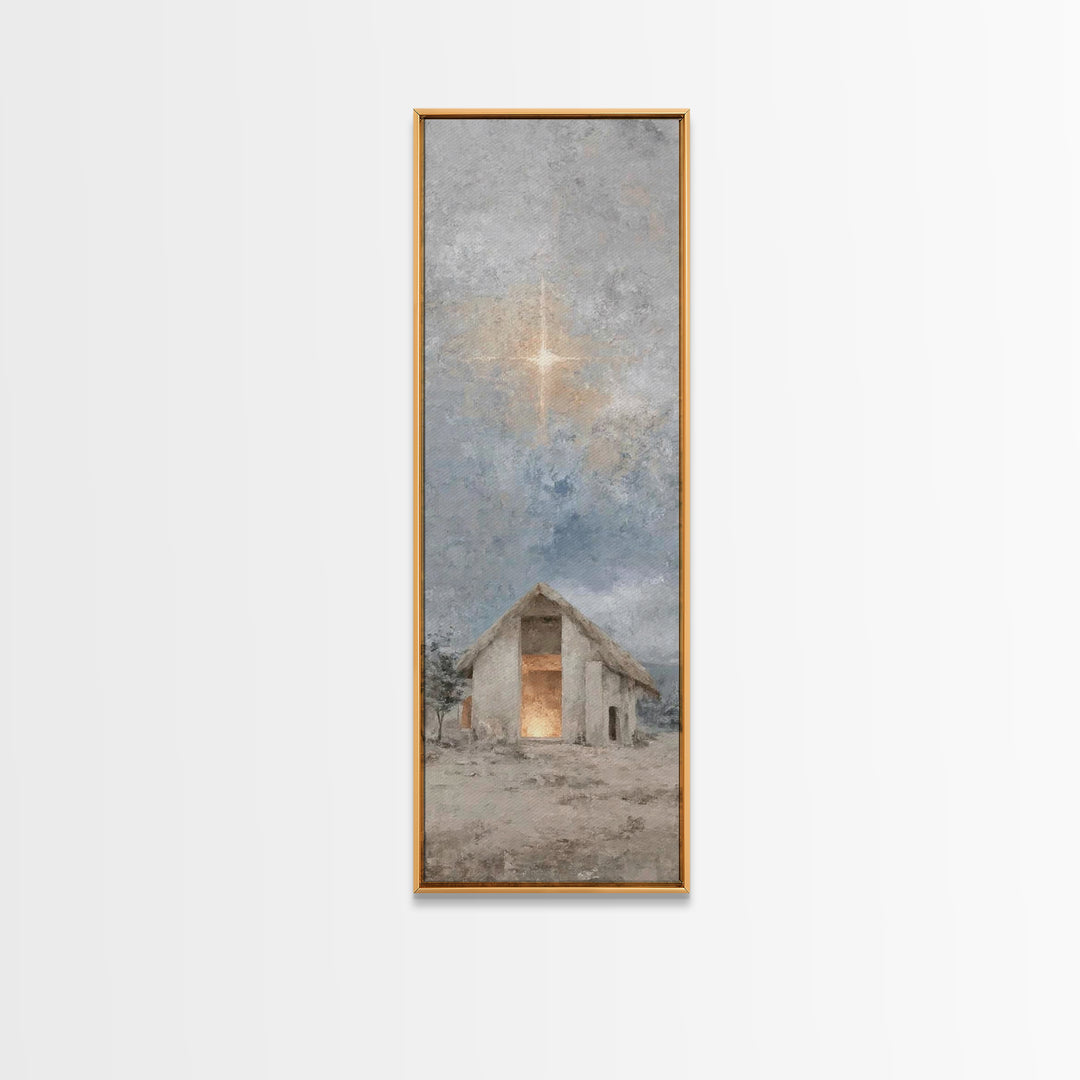 Sacred Stable Star – Framed Canvas Print – Skinny Art – Christian Art Canvas – Christian Wall Art – Christian Christmas Art – Jesus Paintin