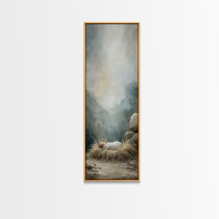 Holy Manger Peace – Framed Canvas Print – Christian Wall Art – Christian Art Canvas – Jesus Painting – Tall Narrow Wall Art
