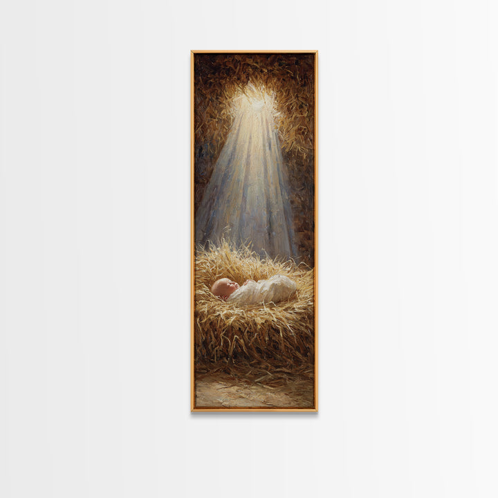 Light Of Bethlehem | Framed Canvas Print | Christian Art Canvas | Christian Wall Art | Jesus Painting | Narrow Art