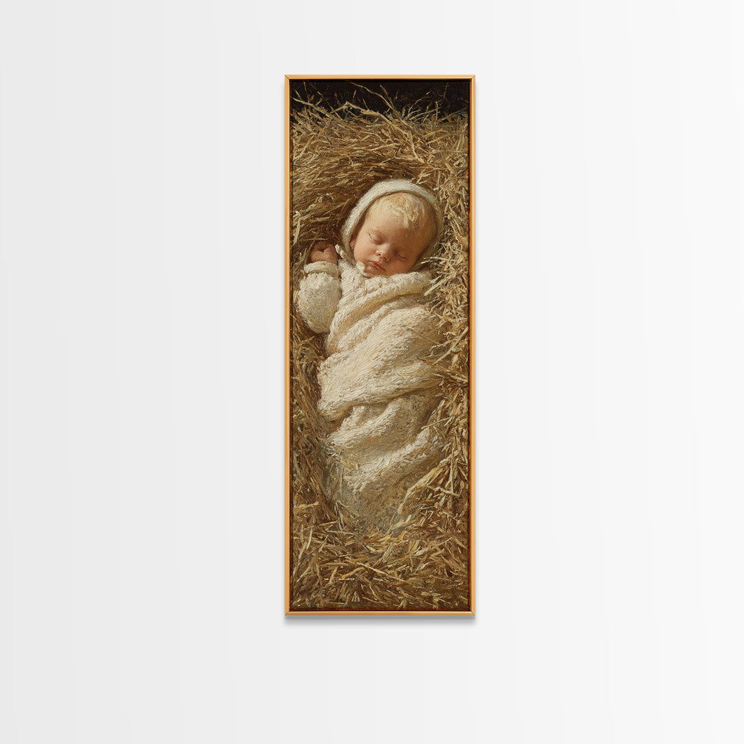 Infant Messiah Grace, Framed Canvas Print, Christian Wall Art, Jesus Painting, Christian Art Canvas, Tall Skinny Art Print
