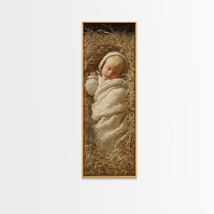 Infant Messiah Grace, Framed Canvas Print, Christian Wall Art, Jesus Painting, Christian Art Canvas, Tall Skinny Art Print