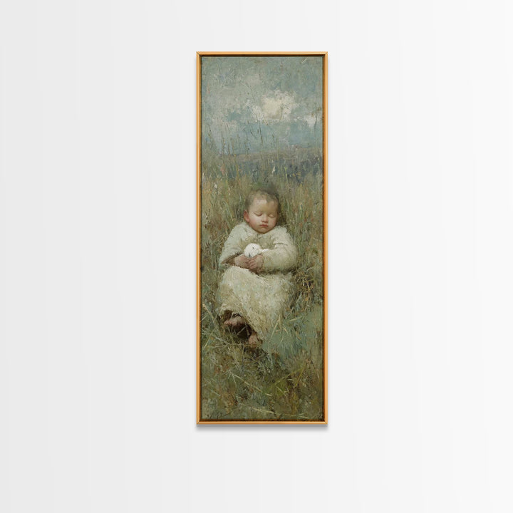 Divine Infant Calm, Framed Canvas Print, Christian Wall Art, Christian Art Canvas, Jesus Painting, Narrow Art