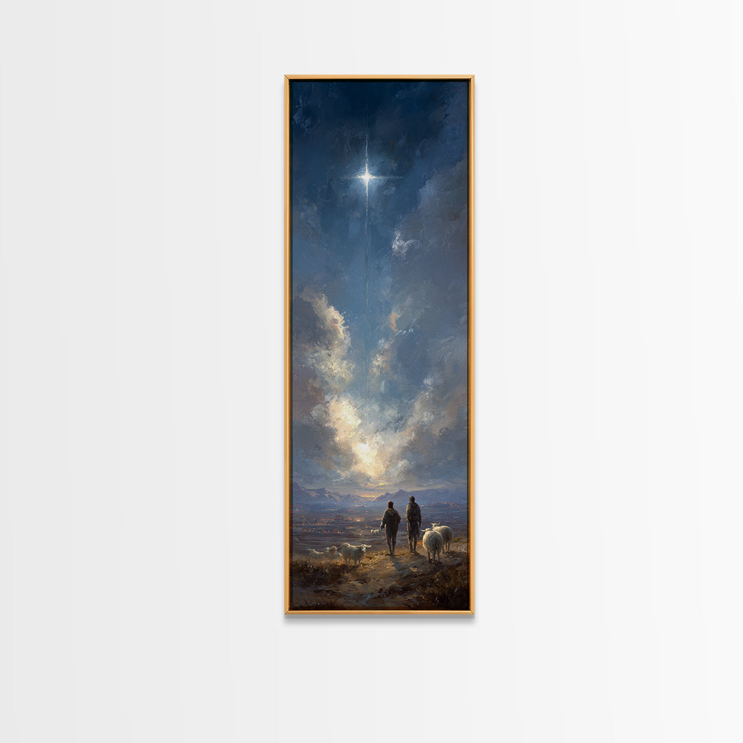Heaven’s Guiding Ray | Framed Canvas Print | Christian Art Canvas | Narrow Art | Christian Wall Art | Christian Christmas Art