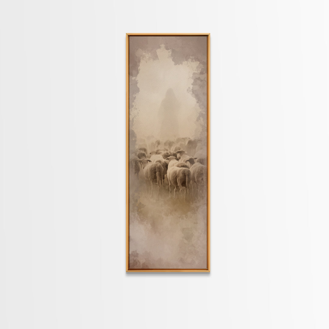Sacred Dawn Haze | Framed Canvas Print | Christian Art Canvas | Tall Skinny Art Print | Jesus Christmas Art | Modern Christian Art | Christ
