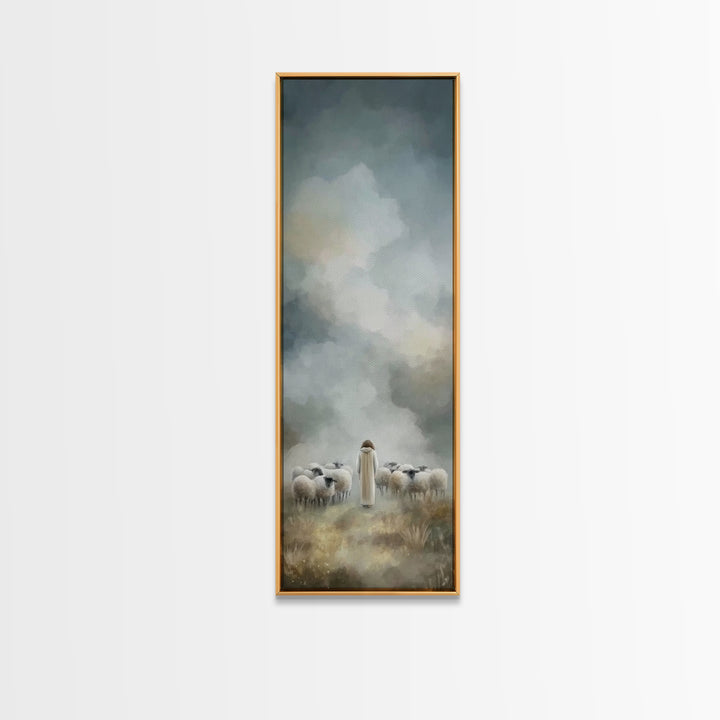 Heavenly Pasture Light, Framed Canvas Print, Christian Christmas Art, Skinny Art, Christian Art Canvas, Jesus Painting, Christian Decor, Ch