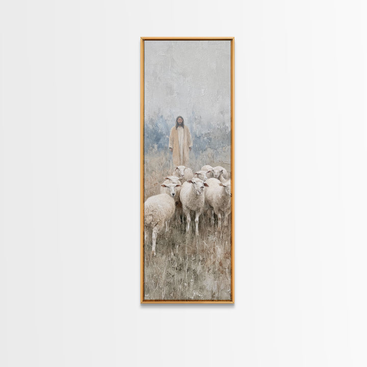 Shepherd’s Calm Journey | Framed Canvas Print | Christian Art Canvas | Tall Skinny Art Print | Jesus Painting | Christian Christmas Art | C