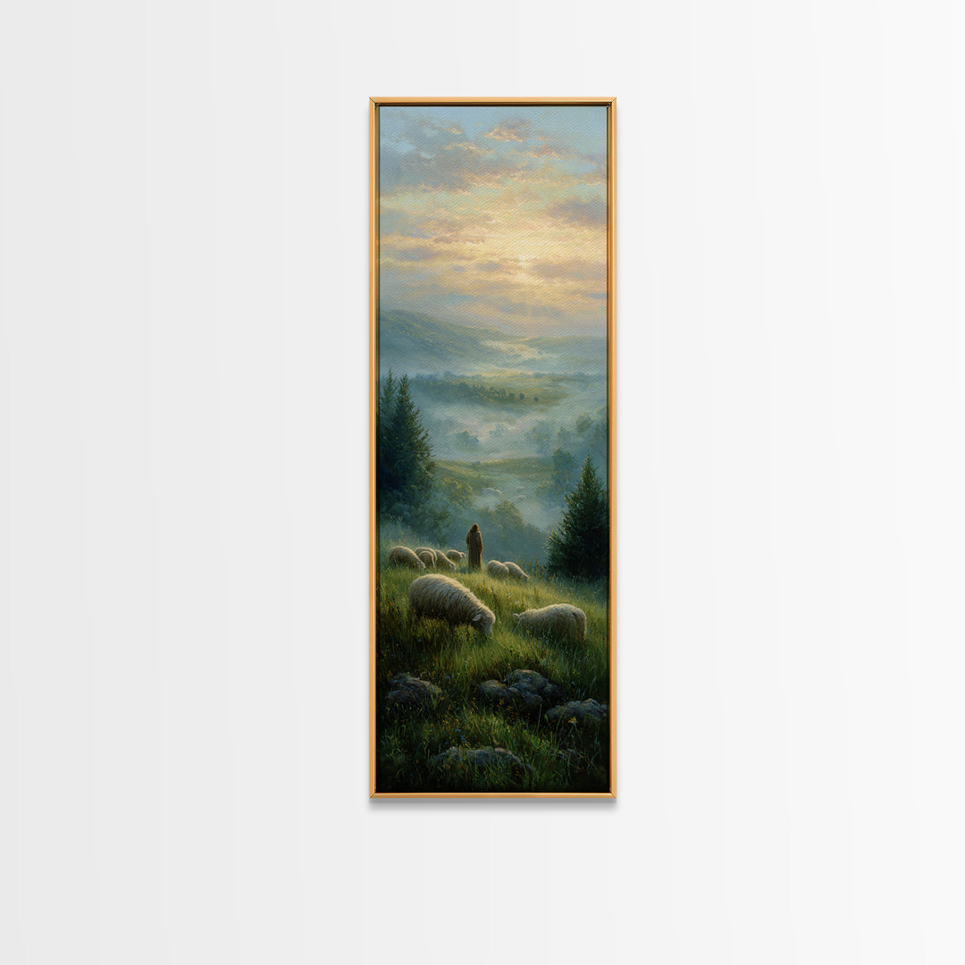 Shepherds Of Dawn – Framed Canvas Print – Christian Wall Art – Jesus Painting – Christian Art Canvas – Tall Narrow Wall Art – Christian Chr
