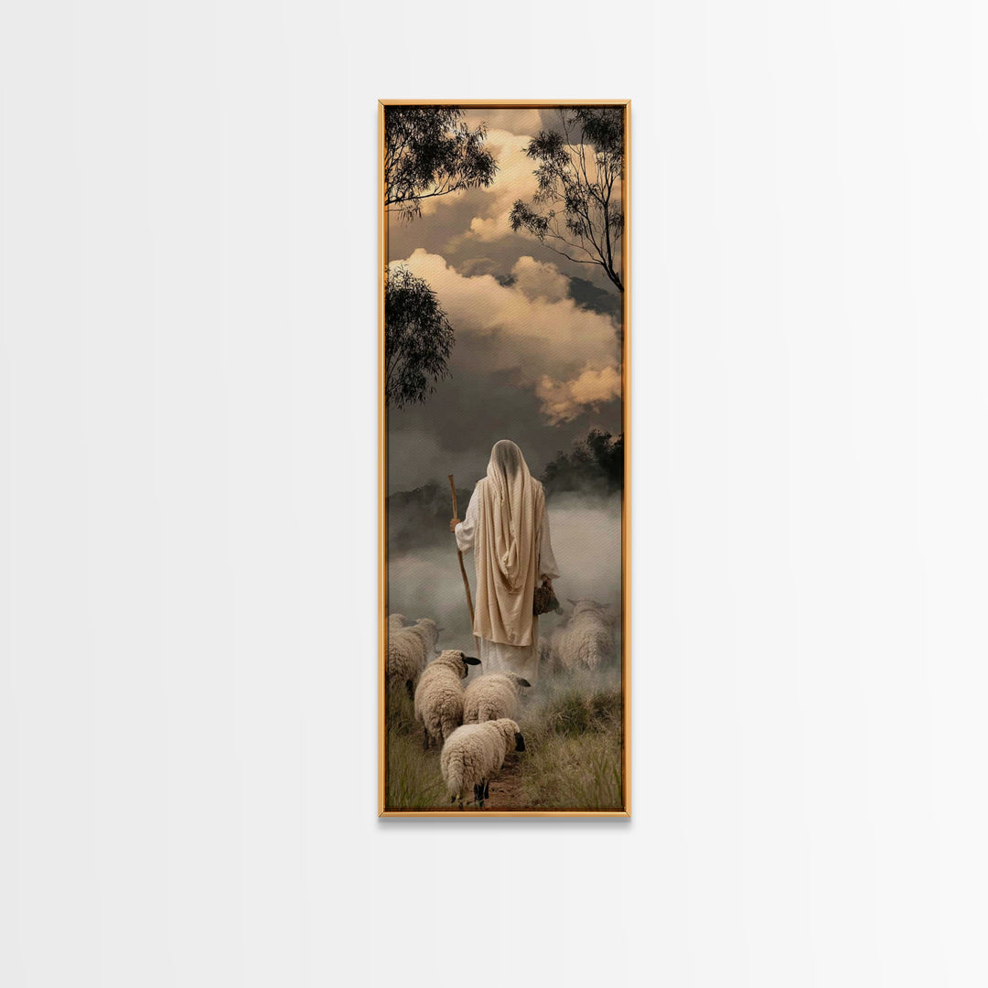 Path Of The Flock – Framed Canvas Print – Jesus Painting – Christian Wall Art – Christian Art Canvas – Skinny Art – Christian Christmas Art