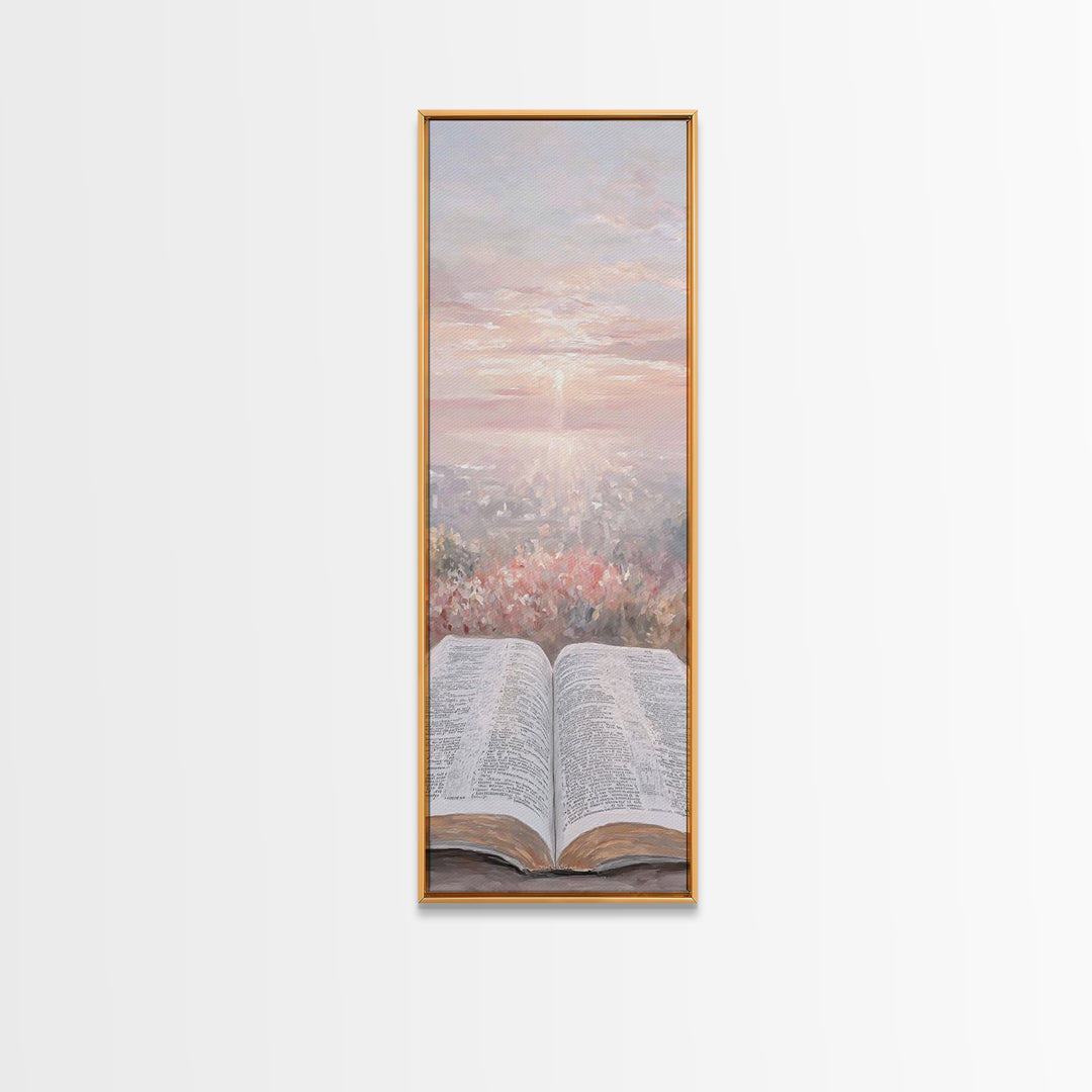 Dawn Of Scripture – Framed Canvas Print – Narrow Art – Christian Art – Christian Art Canvas – Christian Wall Art – Christmas Art – Christia