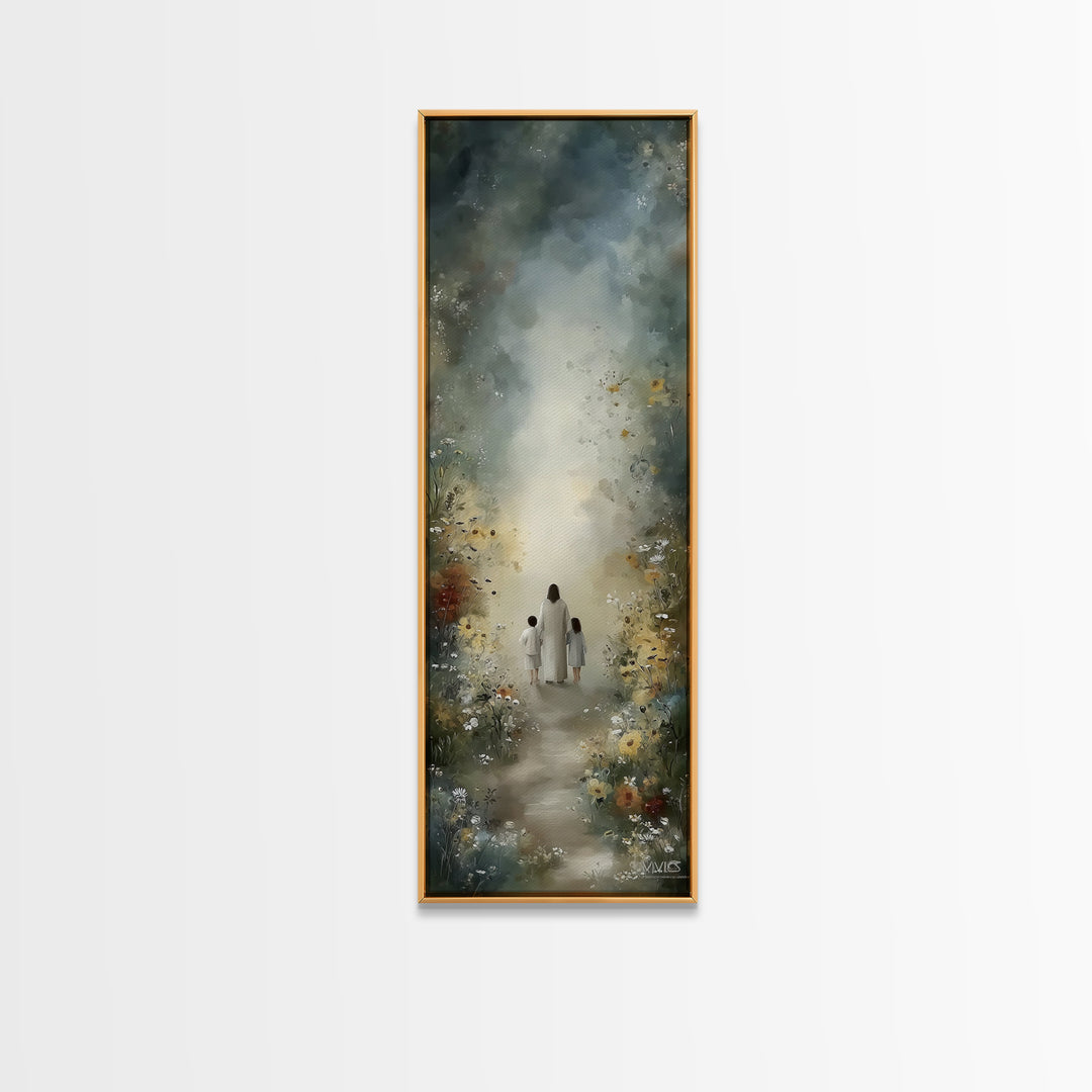 Floral Haven | Framed Canvas Print | Christian Art Print | Narrow Art | Jesus Painting | Christian Wall Art | Christmas Art