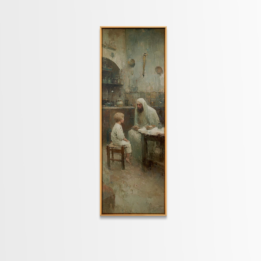Quiet Teaching – Framed Canvas Print – Christian Art Canvas – Narrow Art – Christian Wall Art – Jesus Painting – Christmas Art