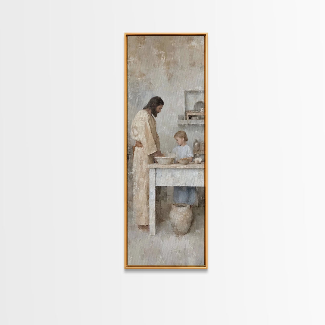 Bread Of Comfort, Framed Canvas Print, Christian Art Canvas, Narrow Art, Jesus Painting, Christian Wall Art, Christmas Art