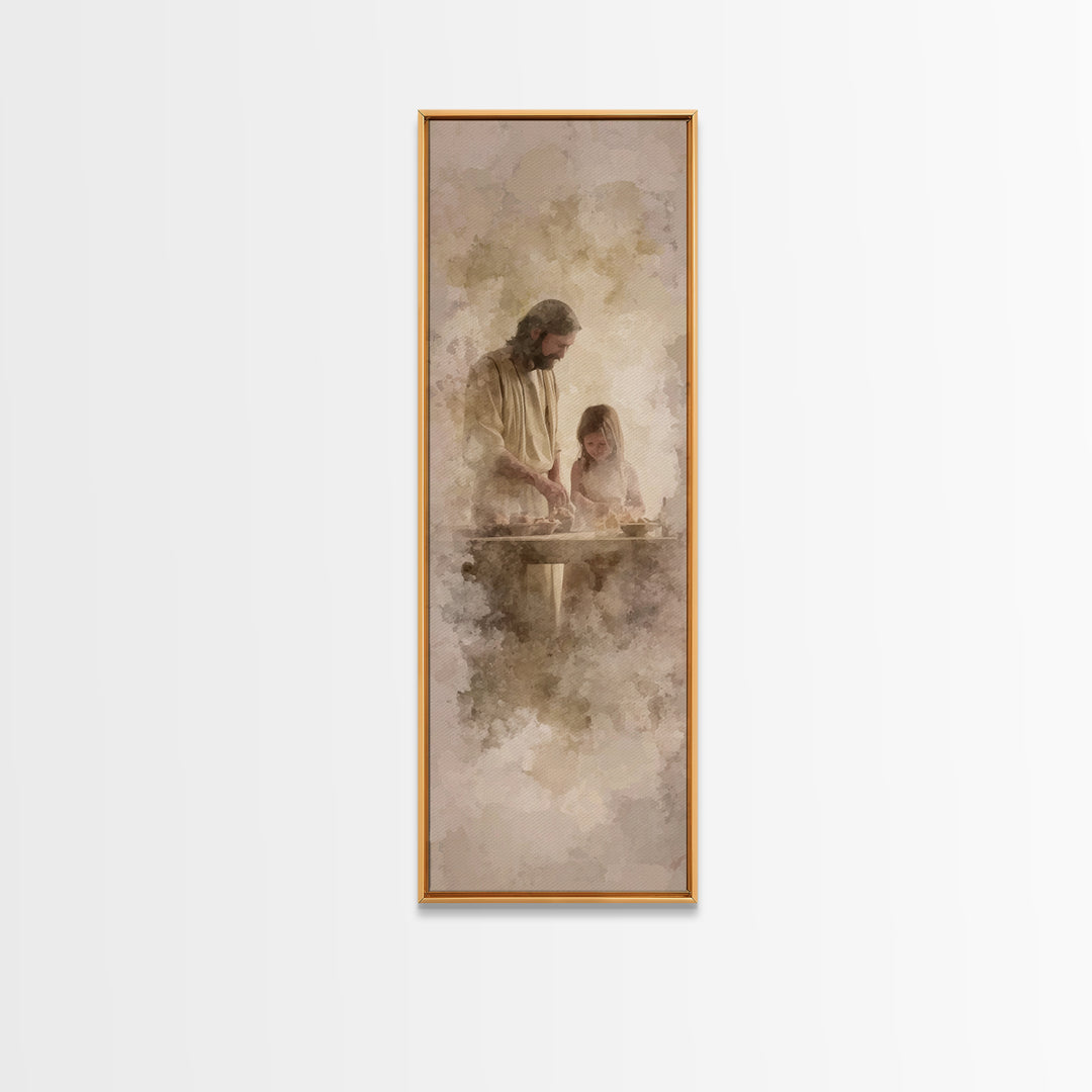 Hands Of Blessing – Framed Canvas Print – Christian Art Print – Tall Skinny Art Print – Christian Wall Art – Jesus Painting – Christmas Art