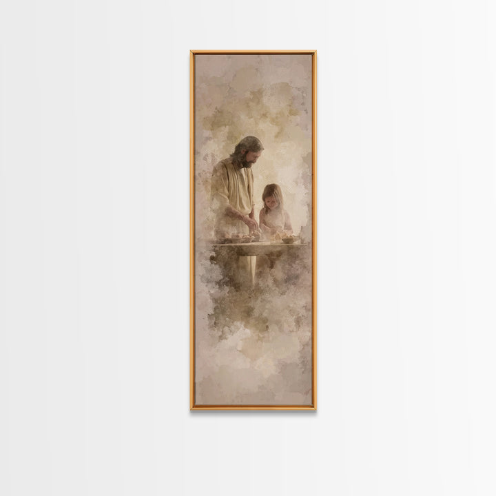 Hands Of Blessing – Framed Canvas Print – Christian Art Print – Tall Skinny Art Print – Christian Wall Art – Jesus Painting – Christmas Art