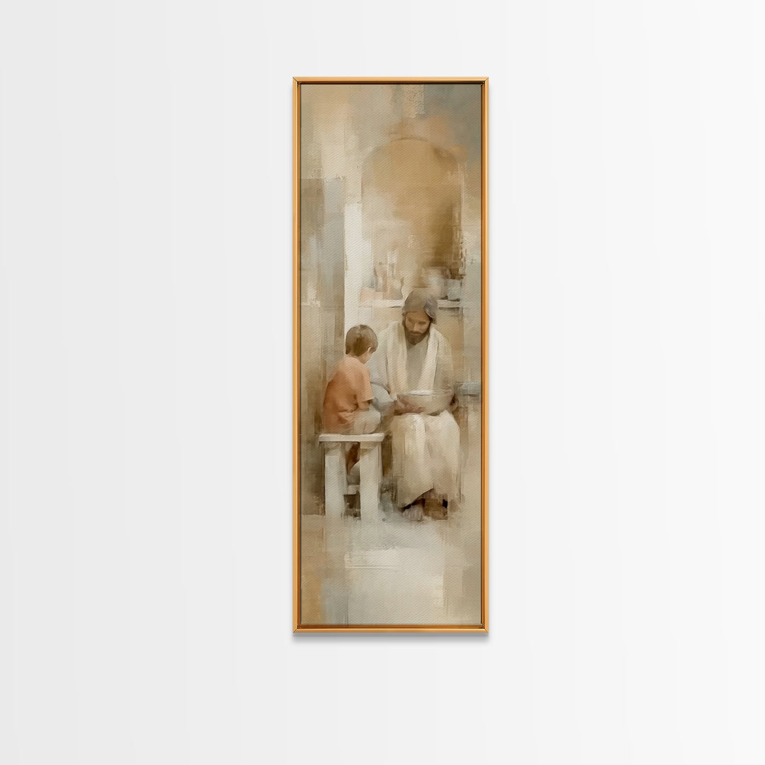 Quiet Child Blessing – Framed Canvas Print – Christian Wall Art – Jesus Painting – Tall Narrow Wall Art – Christian Art Canvas – Skinny Art