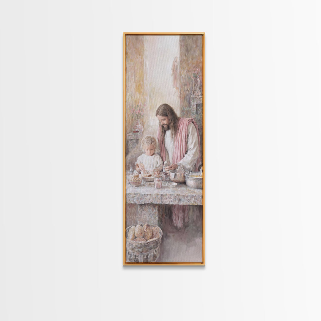 Heaven’s Gentle Kitchen – Framed Canvas Print – Jesus Painting – Christian Wall Art – Skinny Art – Christian Art Canvas – Narrow Art – Mode