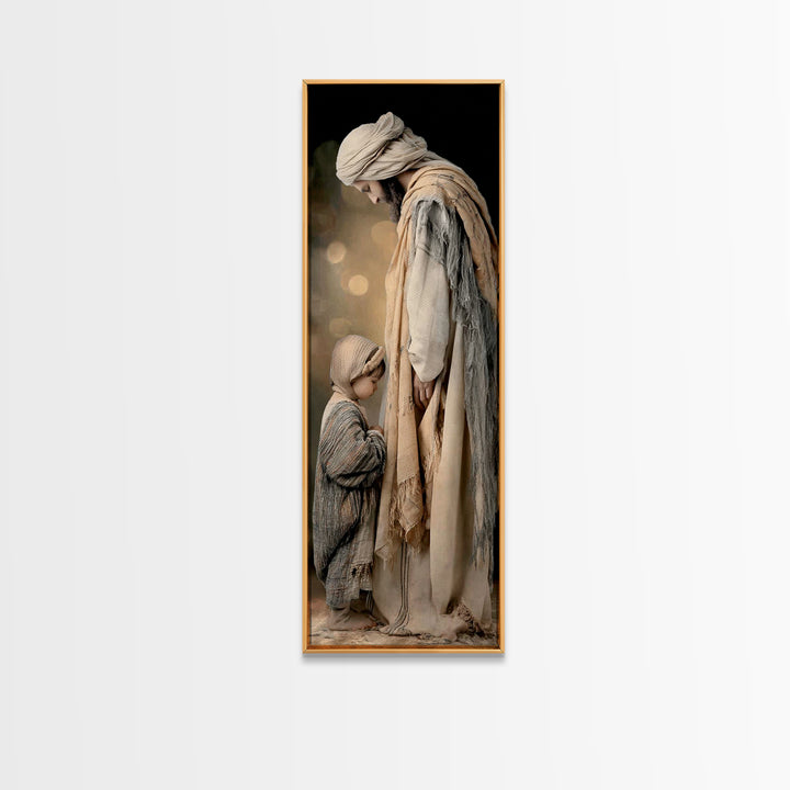 Tender Refuge Light – Framed Canvas Print – Christian Art Canvas – Jesus Painting – Christian Wall Art – Tall Skinny Art Print – Christian