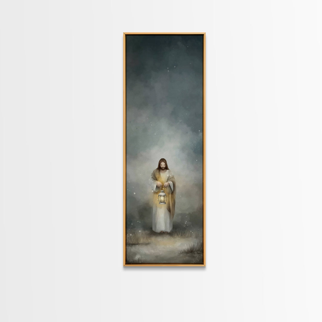 Lantern Of Mercy – Framed Canvas Print – Jesus Painting – Christian Art – Christian Wall Art – Skinny Art – Christian Art Canvas – Tall Nar