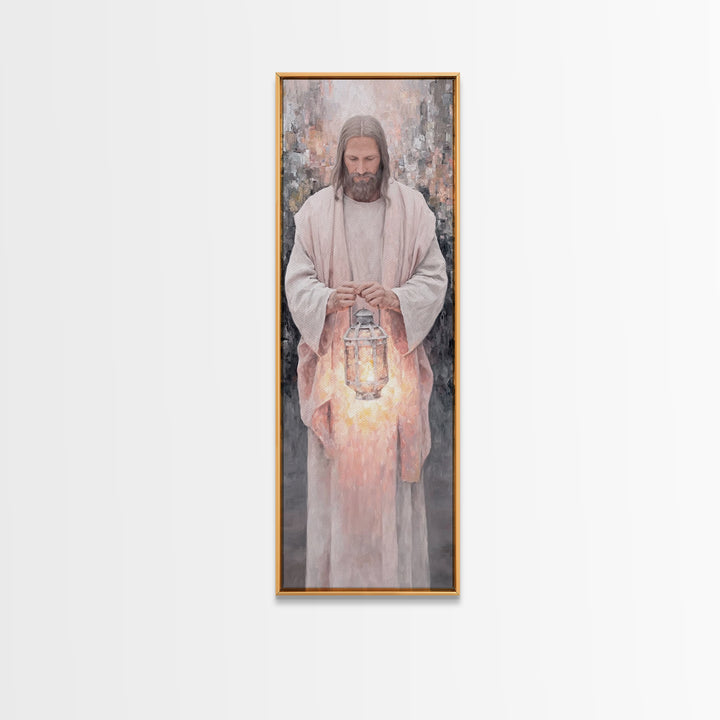 Radiant Night Watch – Framed Canvas Print – Christian Art Canvas – Skinny Art – Jesus Painting – Christian Wall Art – Narrow Art – Minimali