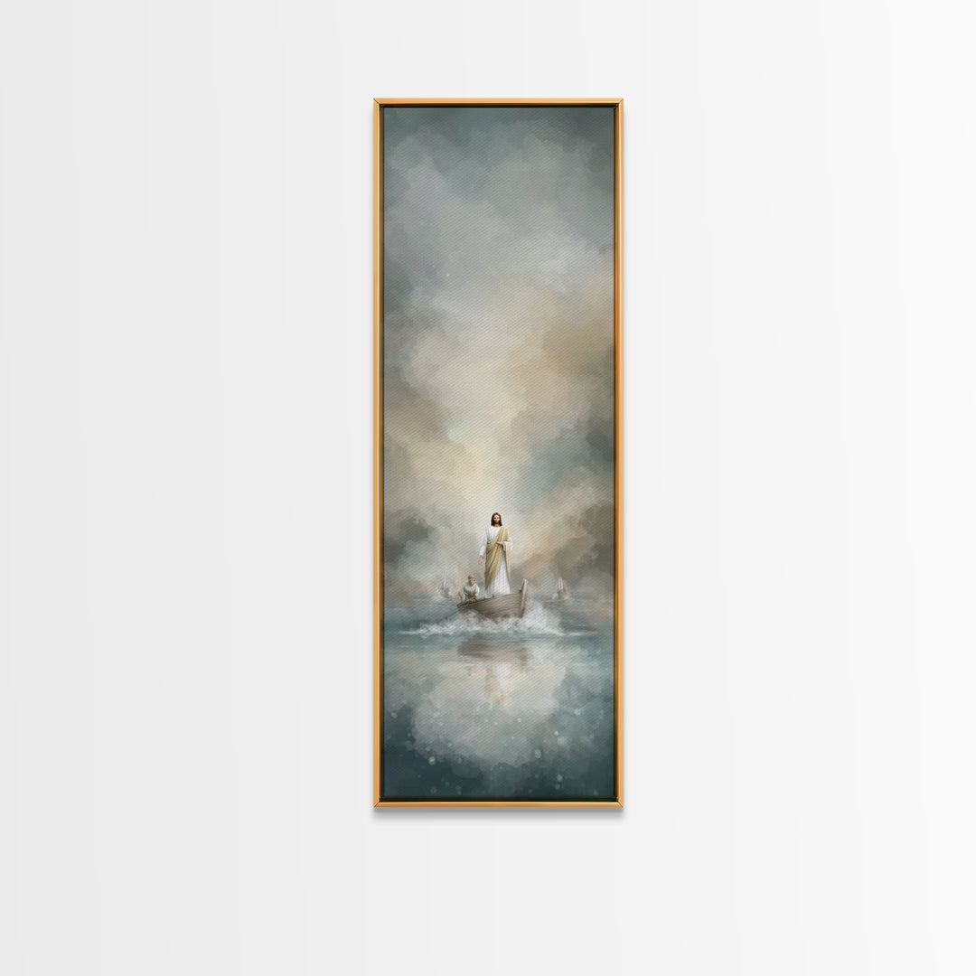 Shoreline Grace Rising, Framed Canvas Print, Tall Narrow Wall Art, Christian Wall Art, Jesus Painting, Christian Art Print, Christmas Art
