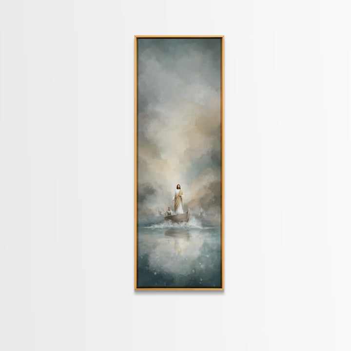 Shoreline Grace Rising, Framed Canvas Print, Tall Narrow Wall Art, Christian Wall Art, Jesus Painting, Christian Art Print, Christmas Art
