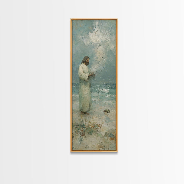 Waves Of Mercy | Framed Canvas Print | Tall Skinny Art Print | Christian Painting | Jesus Art Print | Christian Art Canvas | Christmas Wall