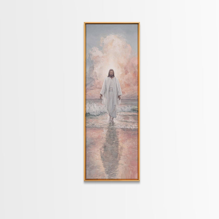Morning Haven Stillness, Framed Canvas Print, Narrow Art, Christian Art Canvas, Jesus Painting, Christian Wall Art, Christian Christmas Art