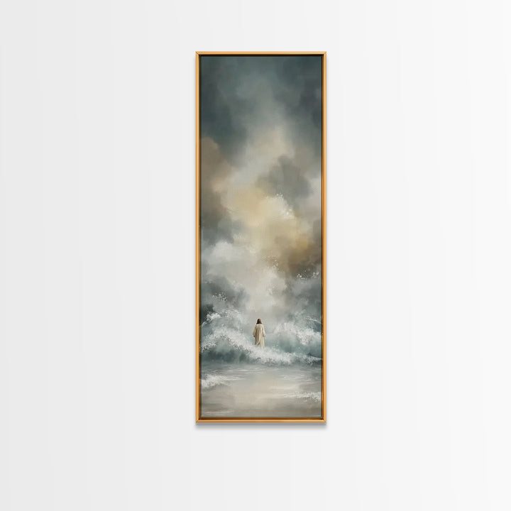 Cliffside Hope Rise – Framed Canvas Print – Tall Skinny Art Print – Christian Painting – Christian Art Canvas – Jesus Painting – Christmas