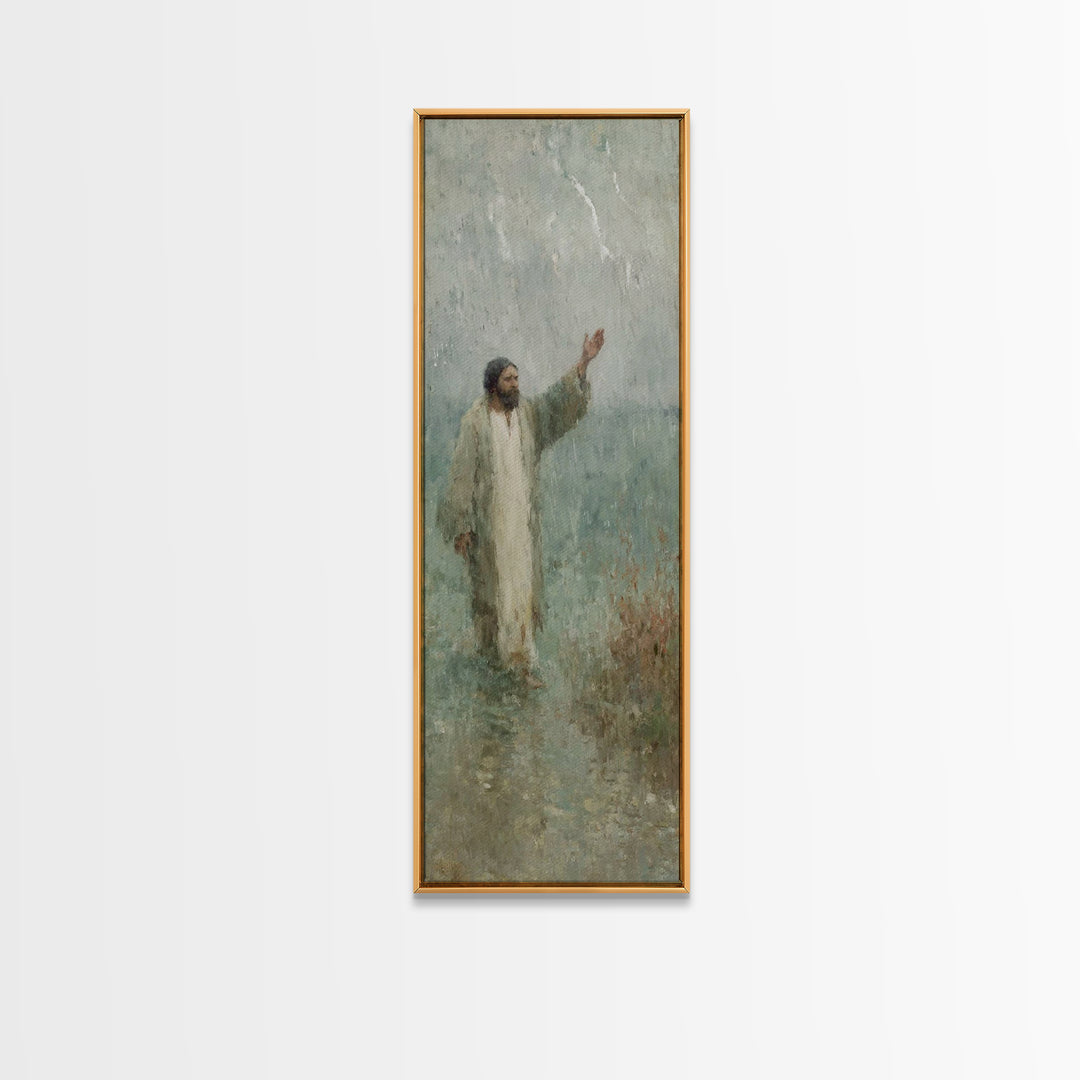 Eternal Shelter, Framed Canvas Print, Tall Narrow Wall Art, Christian Art, Jesus Painting, Christian Canvas, Christmas Art