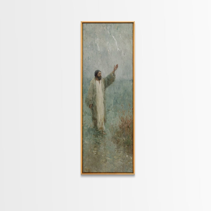Eternal Shelter, Framed Canvas Print, Tall Narrow Wall Art, Christian Art, Jesus Painting, Christian Canvas, Christmas Art
