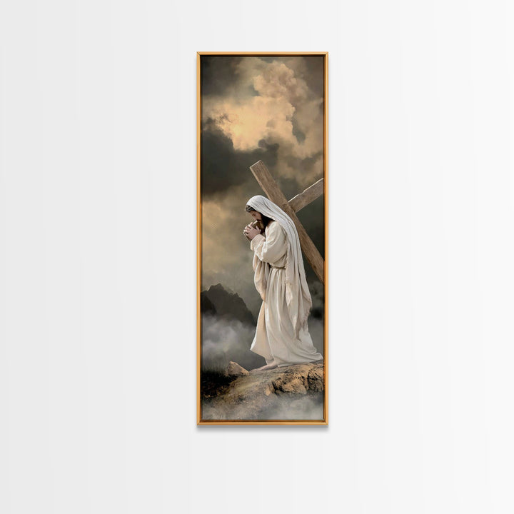 Burden Of Mercy, Framed Canvas Print, Christian Art Canvas, Jesus Painting, Tall Narrow Wall Art, Christian Wall Art, Christian Decoration