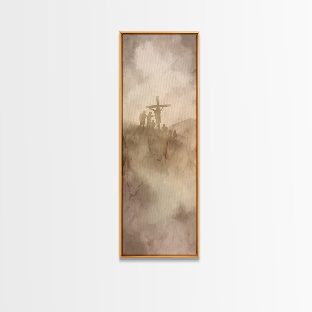 Hilltop Redemption – Framed Canvas Print – Christian Art – Jesus Painting Canvas – Tall Skinny Art Print – Christian Wall Art – Christmas A