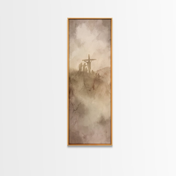 Hilltop Redemption – Framed Canvas Print – Christian Art – Jesus Painting Canvas – Tall Skinny Art Print – Christian Wall Art – Christmas A