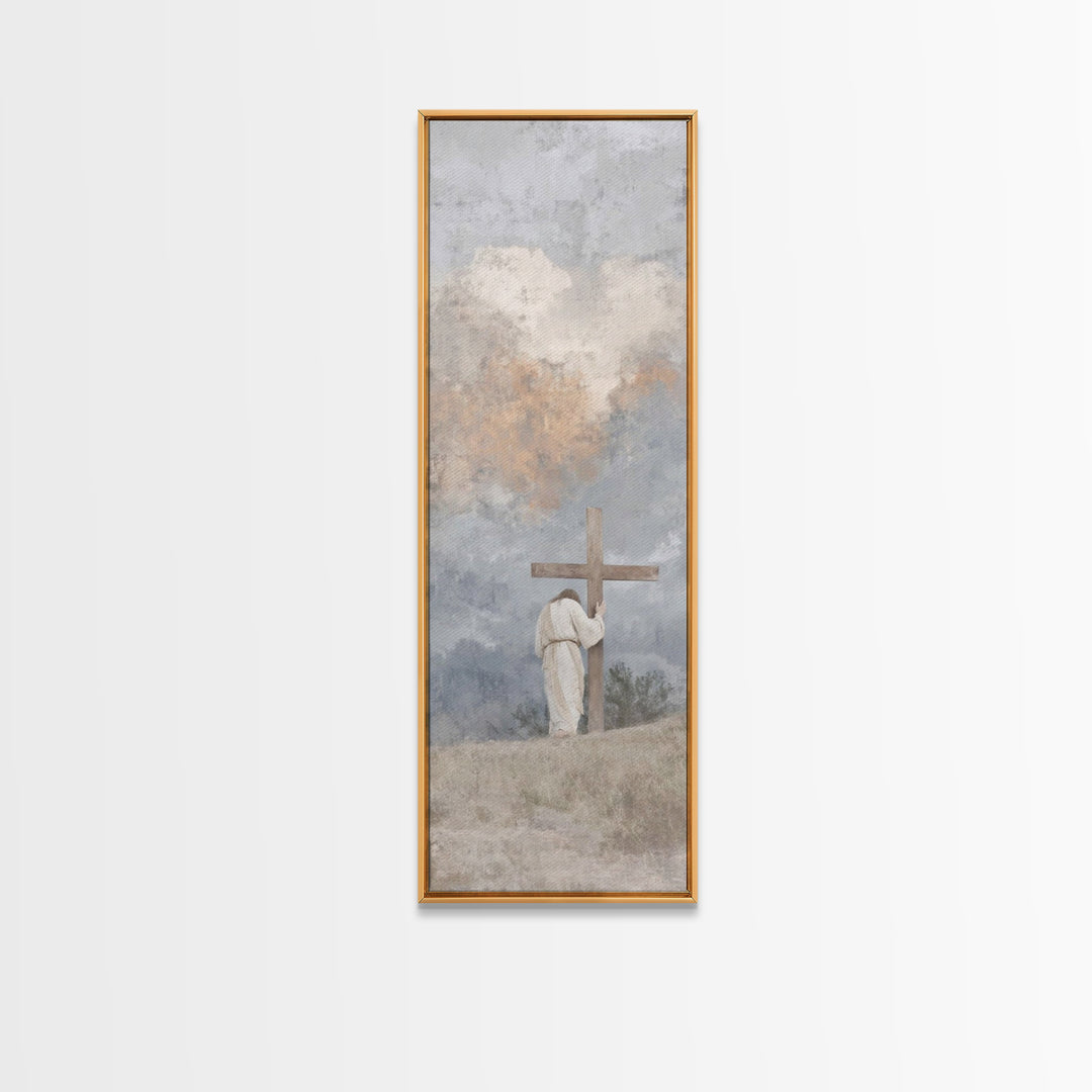 Calvary Shadows, Framed Canvas Print, Christian Art Work, Jesus Wall Art, Narrow Art, Christian Christmas Art, Christian Decor For Home