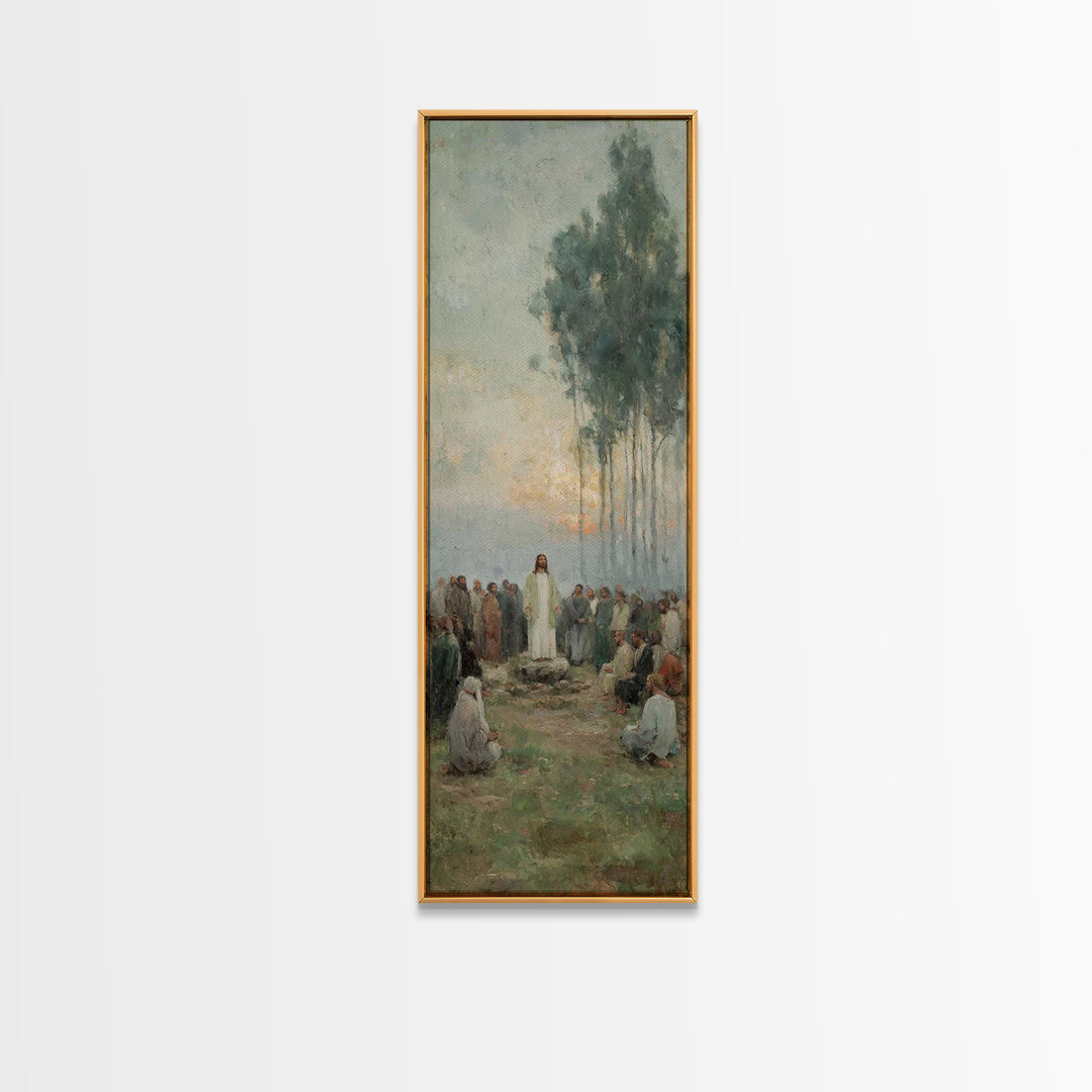 Shoreline Grace | Framed Canvas Print | Christian Art Print | Jesus Painting | Christian Wall Art | Tall Narrow Wall Art | Christian Christ