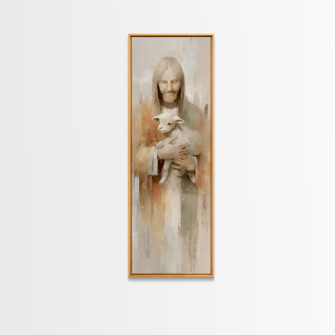 Shepherd’s Peace – Framed Canvas Print – Christian Art Canvas – Christian Wall Art – Jesus Painting – Narrow Art – Christmas Art Work