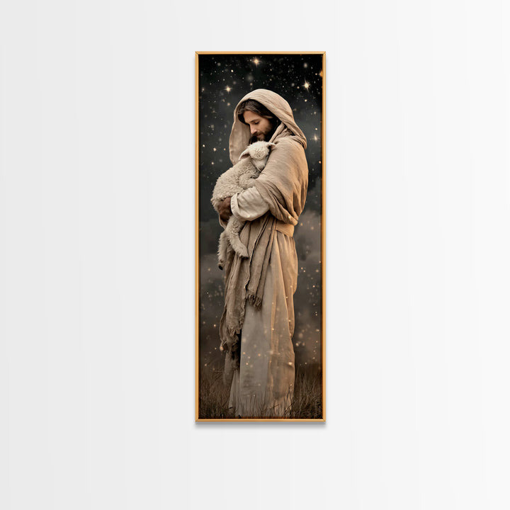 Divine Warmth – Framed Canvas Print – Christian Art Canvas – Jesus Painting – Christian Painting – Tall Skinny Art Print – Christian Christ