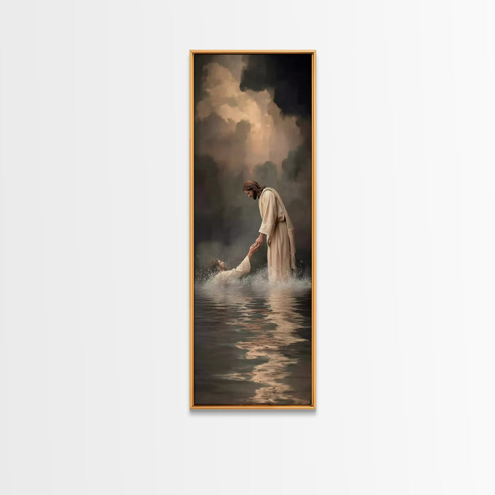 Healing Waters Peace – Framed Canvas Print – Jesus Painting – Christian Art Canvas – Narrow Art – Christian Wall Art