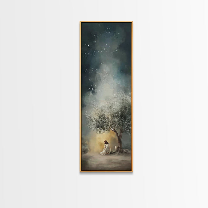 Night Of Stillness – Framed Canvas Print – Christian Art Print – Jesus Painting – Narrow Art – Modern Christian Art