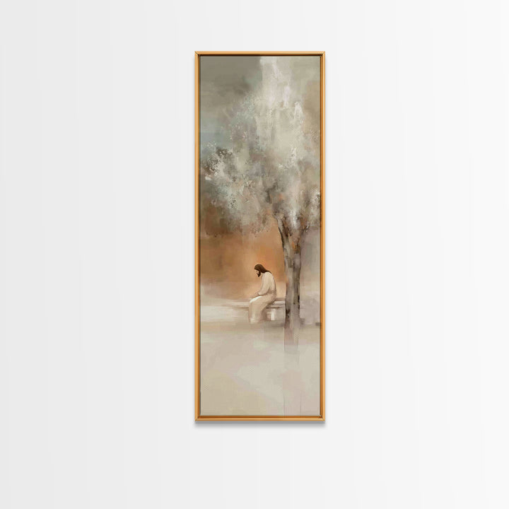 Solitude Of Grace – Framed Canvas Print – Christian Wall Art – Tall Skinny Art Print – Christian Art Canvas – Jesus Painting