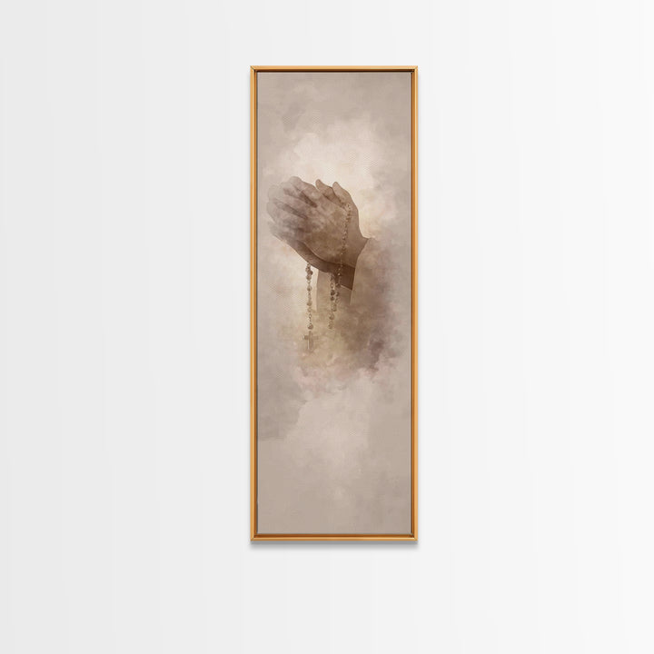 Hands In Prayer, Framed Canvas Print, Christian Art Canvas, Christian Wall Art, Christian Christmas Art, Jesus Painting, Skinny Art
