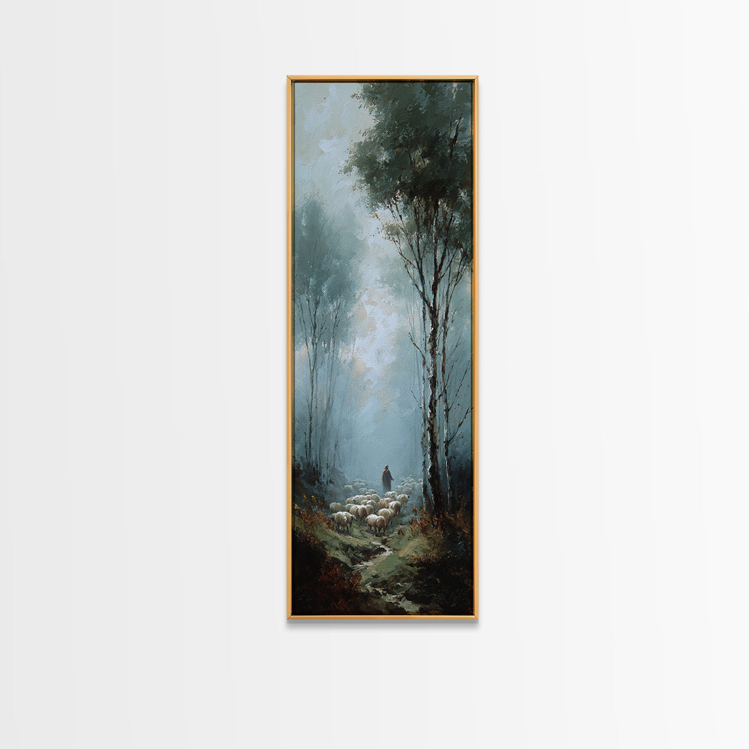 Silent Flock Morning – Framed Canvas Print – Narrow Art – Christian Art Canvas – Jesus Painting – Christmas Wall Art