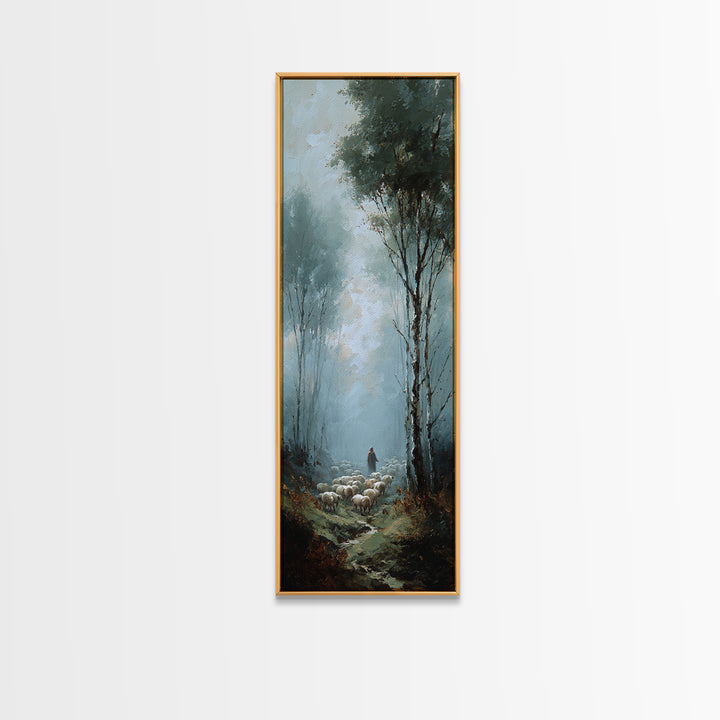Silent Flock Morning – Framed Canvas Print – Narrow Art – Christian Art Canvas – Jesus Painting – Christmas Wall Art
