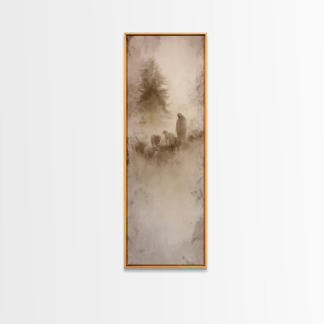 Meadow Shepherd Calm – Framed Canvas Print – Skinny Art – Christian Wall Art – Jesus Painting – Christmas Art Prints