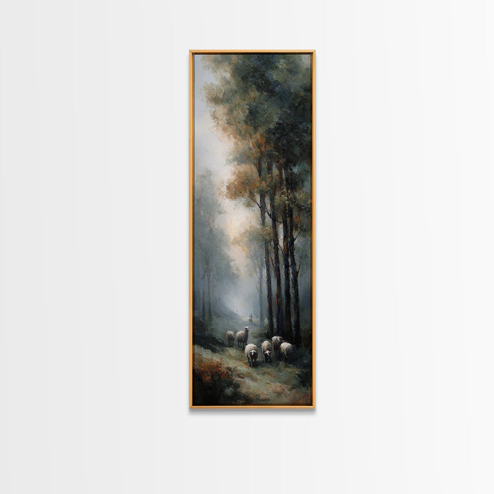 Golden Field Shepherd – Framed Canvas Print – Narrow Art – Christian Art – Jesus Painting – Christian Christmas Art
