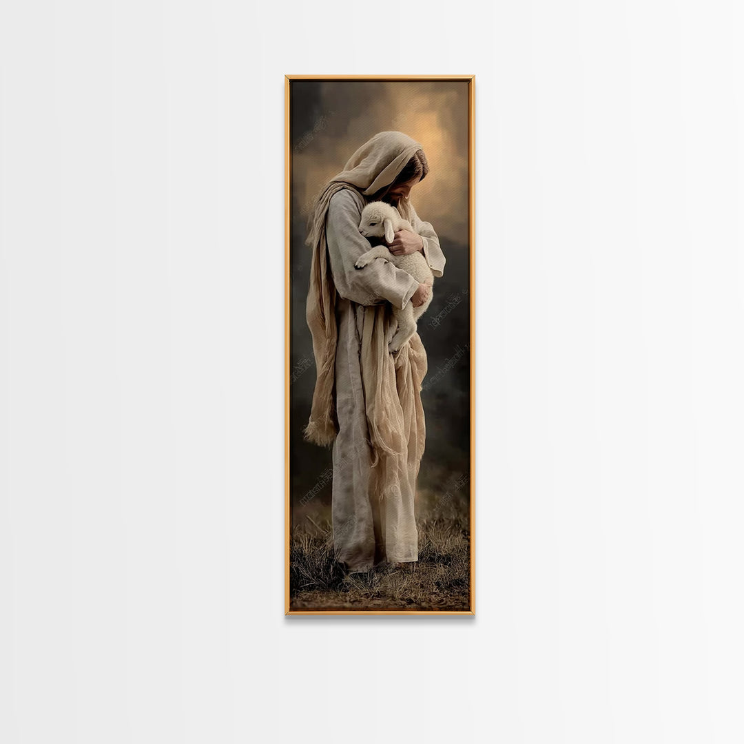 Tender Arms Of Grace – Framed Canvas Print – Christian Art Print – Jesus Painting – Narrow Art – Christian Wall Art – Christian Christmas