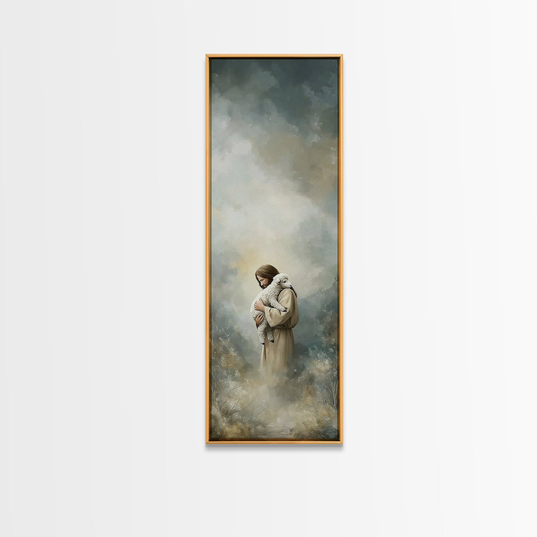 Quiet Meadow Savior – Framed Canvas Print – Christian Wall Art – Christian Art Canvas – Tall Narrow Wall Art – Jesus Painting – Christmas A